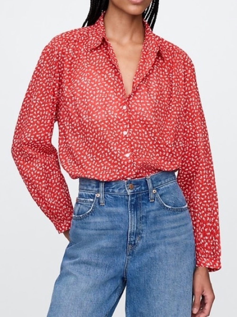 Gap Relaxed Button-Front Shirt, red floral print - Picture 4 of 9